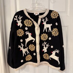 Talbots Black and Cream Cardigan with Gold Accents